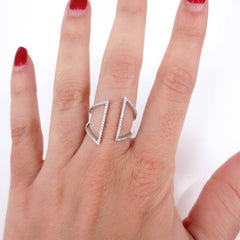 Micro Pave Diamond Open Geometric 18k White Gold  Ring - 0.26cts T.W
