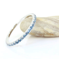 18K White Gold Sky Blue Topaz Eternity Band - 1.4mm