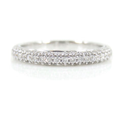 Three Row Micropavé Diamond dome Eternity Wedding Band - 18K White Gold
