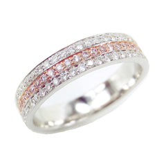 Three-row Pavé Pink & White Diamonds Eternity Band - Wedding Band