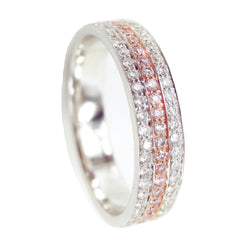 Three-row Pavé Pink & White Diamonds Eternity Band - Wedding Band
