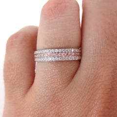 Three-row Pavé Pink & White Diamonds Eternity Band - Wedding Band