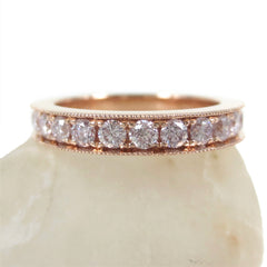 Natural Pink Diamond  Half-eternity Band - Milgrain Edges -  18K Rose Gold