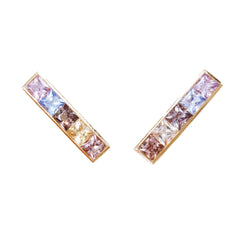 Rainbow Natural Channel-set Sapphire Bar Earrings - 18K Yellow Gold