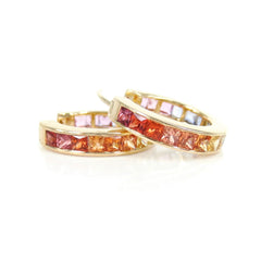 Rainbow Channel-set Natural Sapphire Hoop Earrings - 18K Yellow Gold - 18mm
