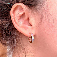 Rainbow Channel-set Natural Sapphire Hoop Earrings - 18K Yellow Gold - 18mm