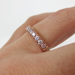 Natural Pink Diamond  Half-eternity Band - Milgrain Edges -  18K Rose Gold