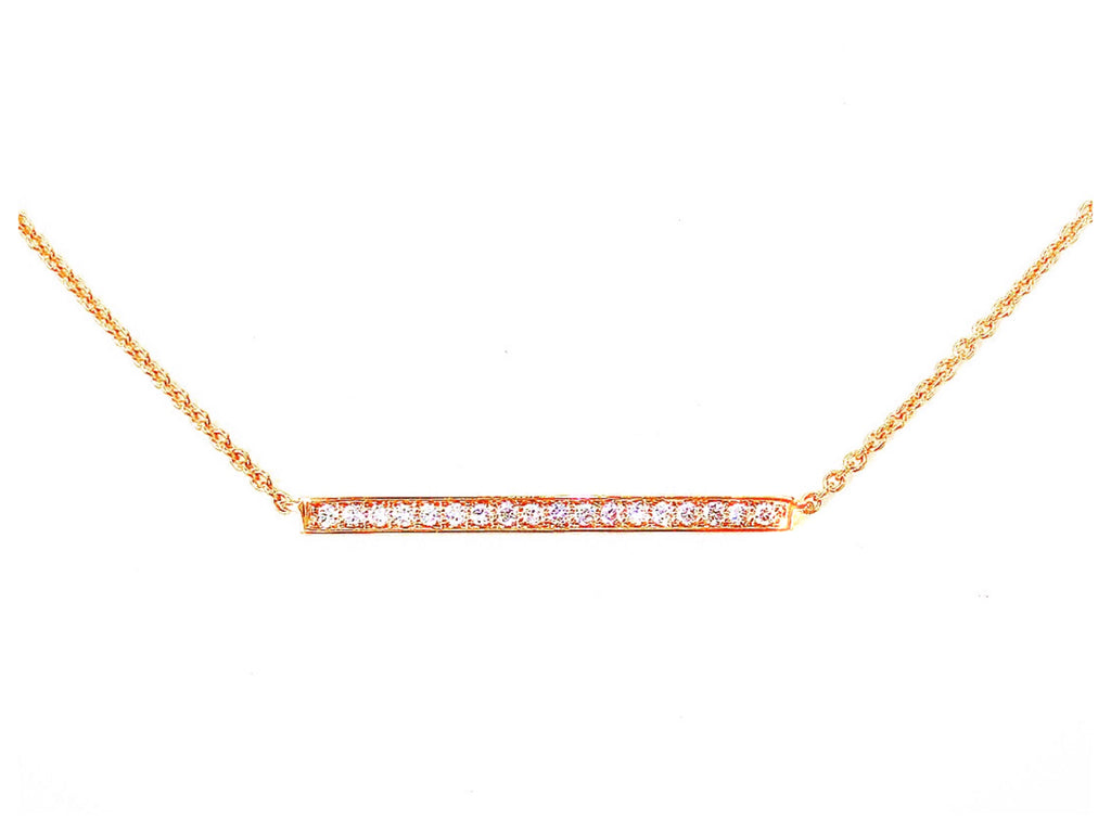 18K Rose Gold Diamond Pave Mini Bar Necklace - Pendant