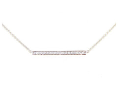 18K White Gold Diamond Pave Mini Bar Necklace - Pendant