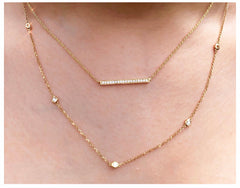 18K Gold Diamond Pave Mini Bar Necklace - Pendant