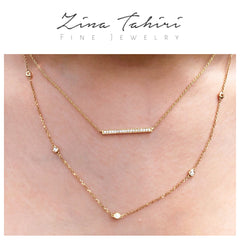 18K Rose Gold Diamond Pave Mini Bar Necklace - Pendant