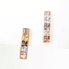 Rainbow Natural Channel-set Sapphire Bar Earrings - 18K Yellow Gold