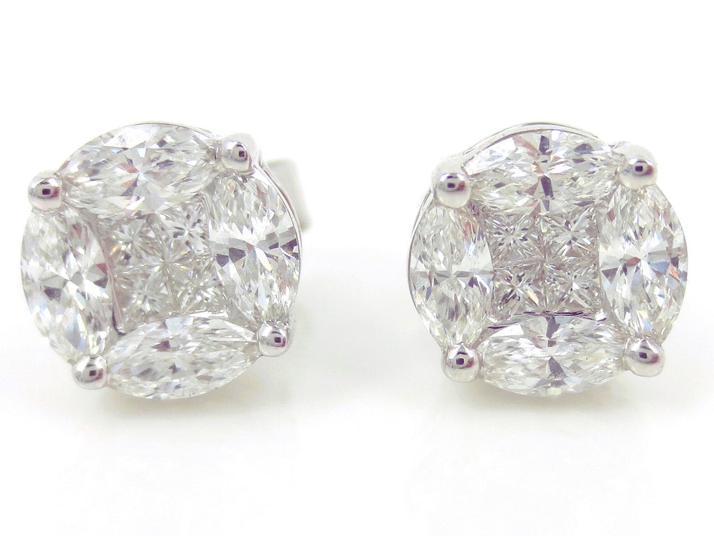 7.5mm Cluster Diamond Studs - 18K Whte Gold