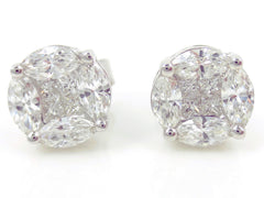 7.5mm Cluster Diamond Studs - 18K Whte Gold