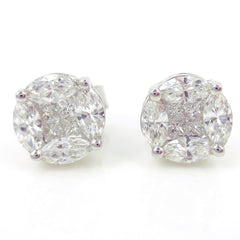 7.5mm Cluster Diamond Studs - 18K Whte Gold