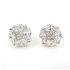 7.5mm Cluster Diamond Studs - 18K Whte Gold