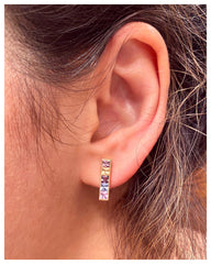 Rainbow Natural Channel-set Sapphire Bar Earrings - 18K Yellow Gold