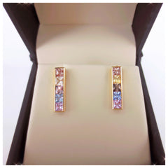 Rainbow Natural Channel-set Sapphire Bar Earrings - 18K Yellow Gold