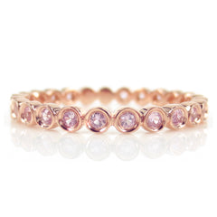 18K Rose Gold Bezel Set Round Light Pink Sapphire Eternity Band - 2.2mm