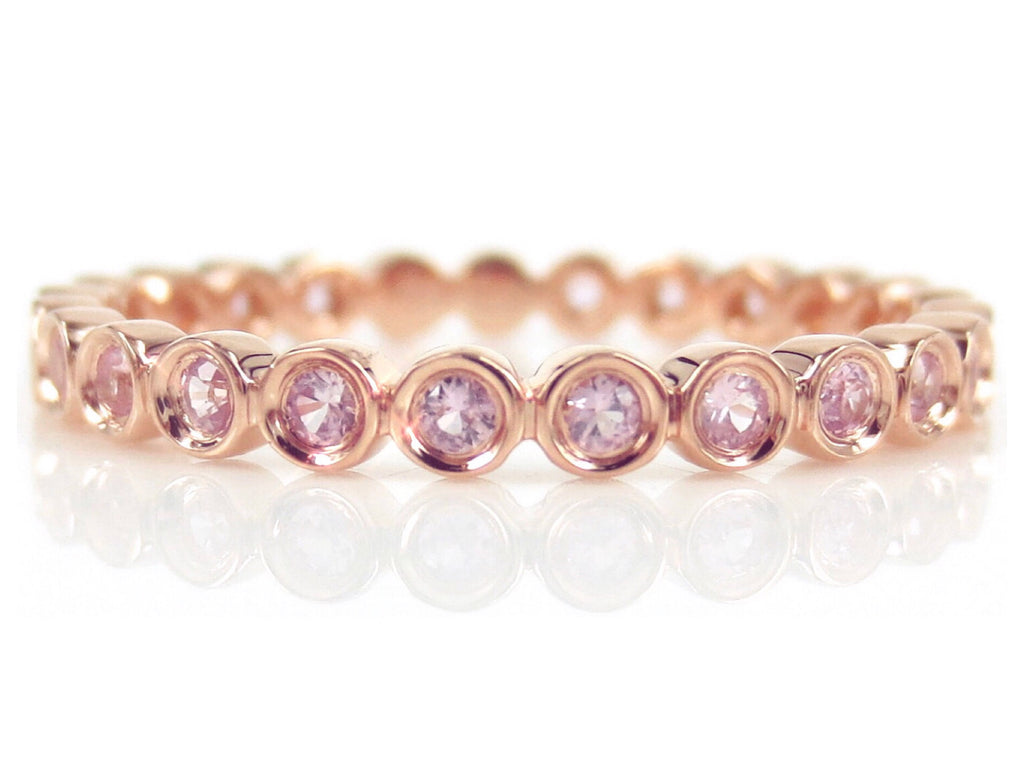 18K Rose Gold Bezel Set Round Light Pink Sapphire Eternity Band - 2.2mm