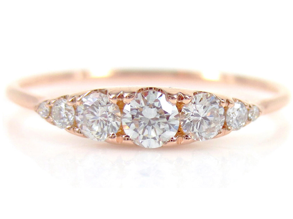 Seven-Stones Graduated Round Diamond Ring - 18K Rose Gold