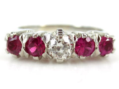 Antique Victorian Ruby and Diamond Five Stone Ring