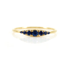 Seven Stones Graduated Blue Sapphire Ring - 18K Yellow Gold