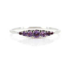 Seven Stones Graduated Amethyst Ring - 18K White Gold
