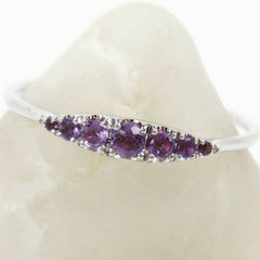 Seven Stones Graduated Amethyst Ring - 18K White Gold