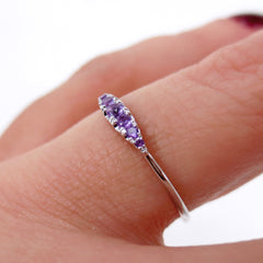 Seven Stones Graduated Amethyst Ring - 18K White Gold