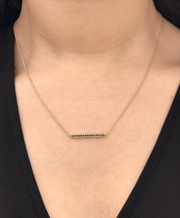 18k Yellow Gold Black Diamond Pave Mini Bar Necklace - Pendant