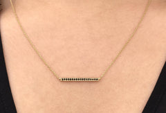 18k Yellow Gold Black Diamond Pave Mini Bar Necklace - Pendant