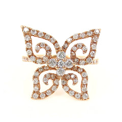Diamond Pave Butterfly 18k Rose Gold Cocktail Ring - 0.46cts T.W