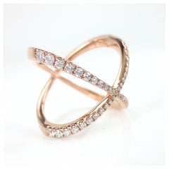 Diamond Pave Criss-cross X Ring in 18k Rose Gold