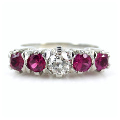 Antique Victorian Ruby and Diamond Five Stone Ring