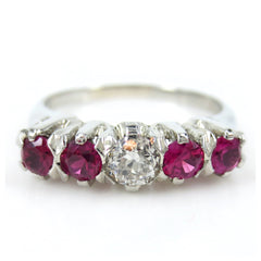 Antique Victorian Ruby and Diamond Five Stone Ring