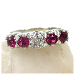 Antique Victorian Ruby and Diamond Five Stone Ring