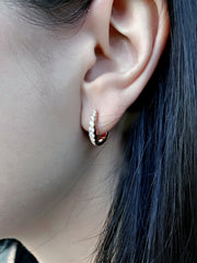 18K Rose Gold Diamond Huggie Hoop Earrings