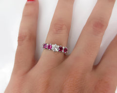 Antique Victorian Ruby and Diamond Five Stone Ring