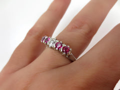 Antique Victorian Ruby and Diamond Five Stone Ring