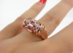 Circa 1940’s Ruby & Diamond 14K Rose Gold Cocktail Ring