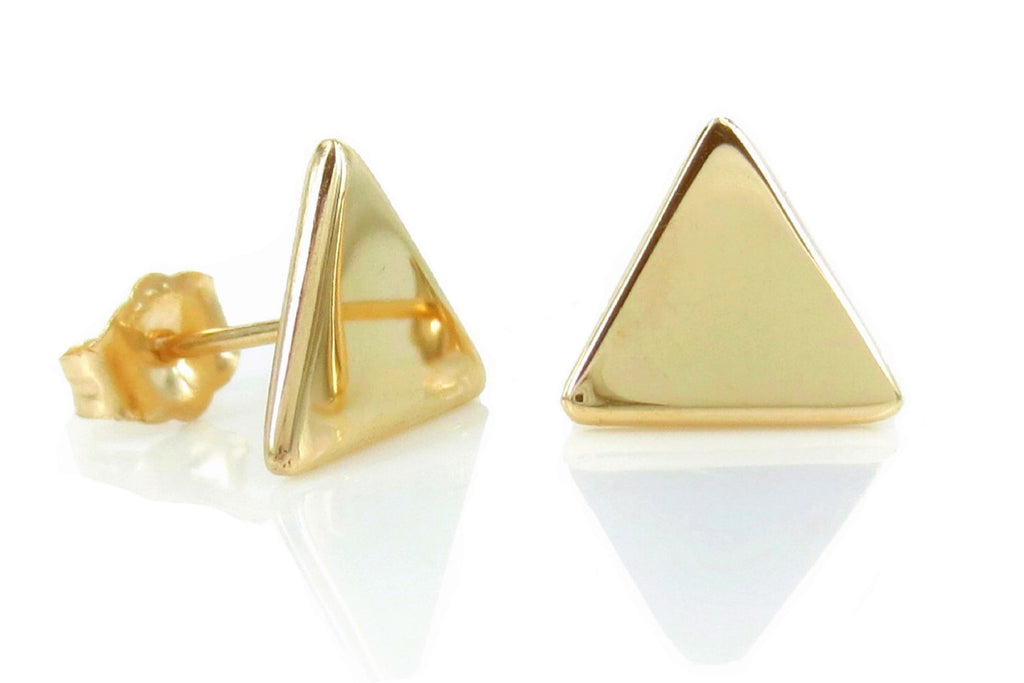 14K Yellow Gold Triangle Stud Earrings
