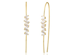 18K Gold Hanging Baguette Diamonds Line wire Earrings