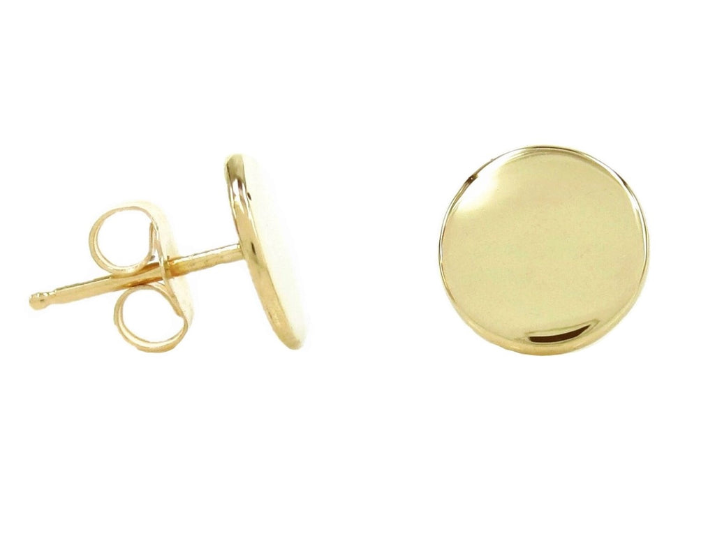 14K Gold Plain Round Disk Post Earrings