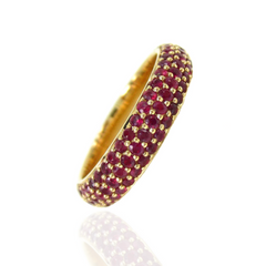 Three Row Dome Micro Pavé Ruby Eternity Band - 18K Yellow Gold