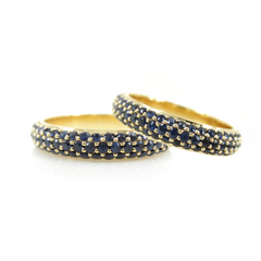Three Row Dome Pavé Blue Sapphires Eternity Band -18K Yellow Gold