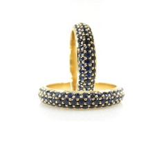 Three Row Dome Pavé Blue Sapphires Eternity Band -18K Yellow Gold