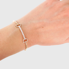 Diamond Pave Flexible Open Bangle - 18K Yellow Gold