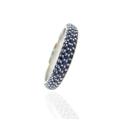 Three Row Dome Pavé Blue Sapphires Eternity Band -18K Yellow Gold