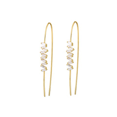 18K Gold Hanging Baguette Diamonds Line wire Earrings